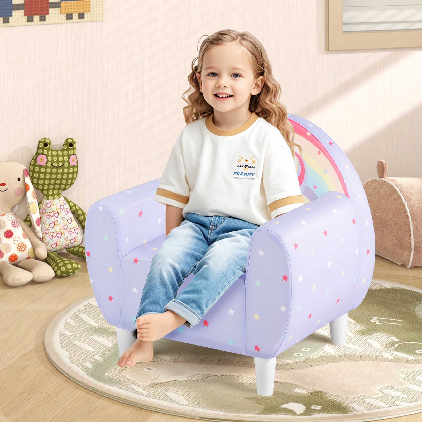 Kids Sofa with Breathable Spandex Fabric and High-density Sponge Filling for Boys and Girls-Purple