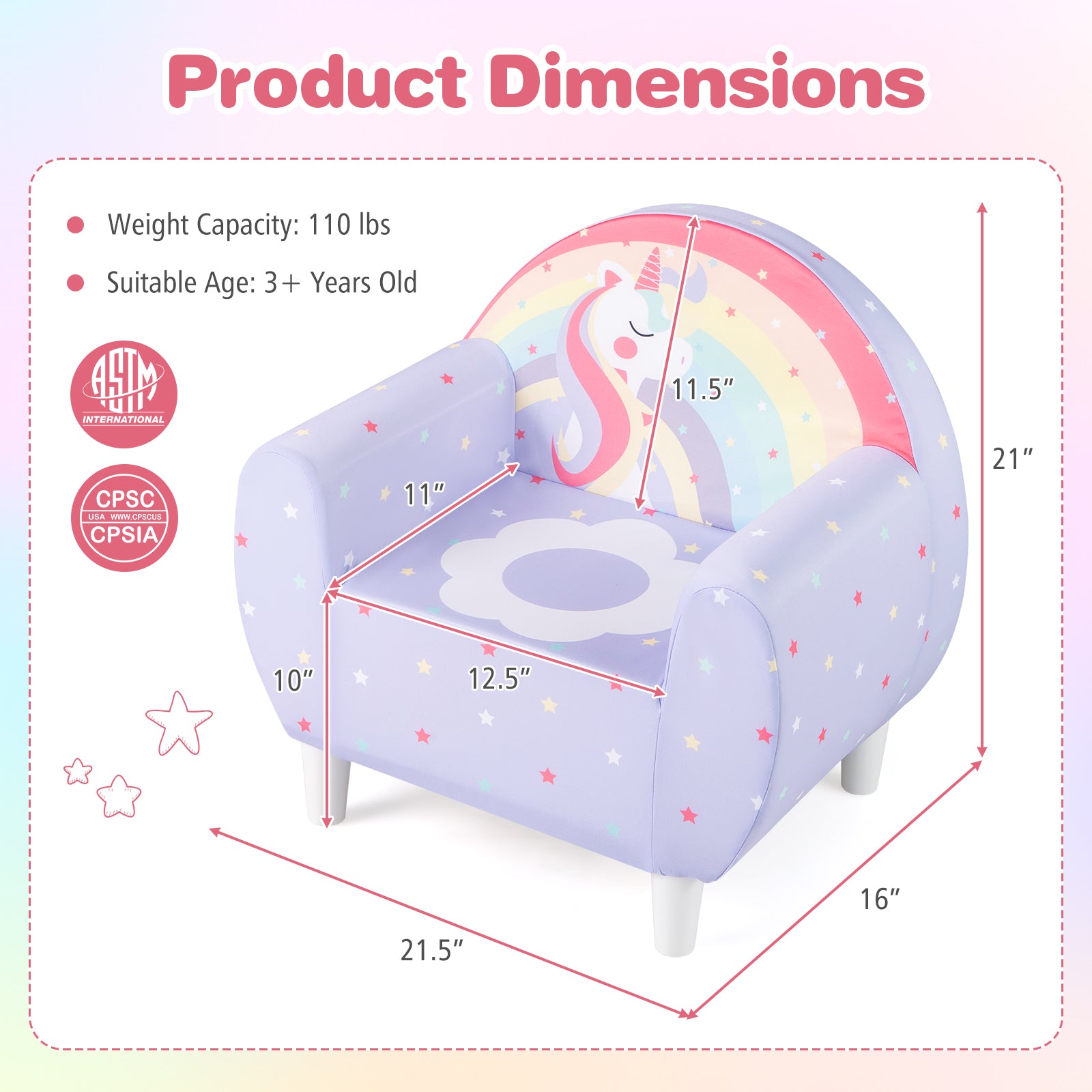 Kids Sofa with Breathable Spandex Fabric and High-density Sponge Filling for Boys and Girls-Purple