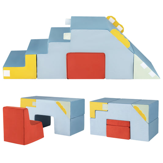 Kids Soft Foam Blocks with Velvet Covers Convertible Table and Chair Set