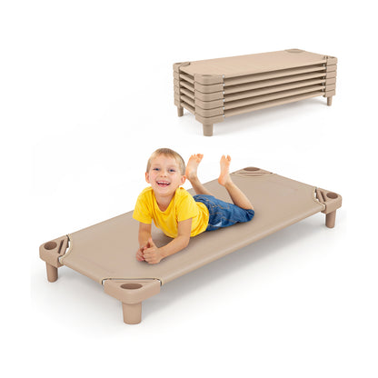 Kids Stackable Daycare Cot Pack of 6 with Detachable Oxford Cloth-Pink - Beige