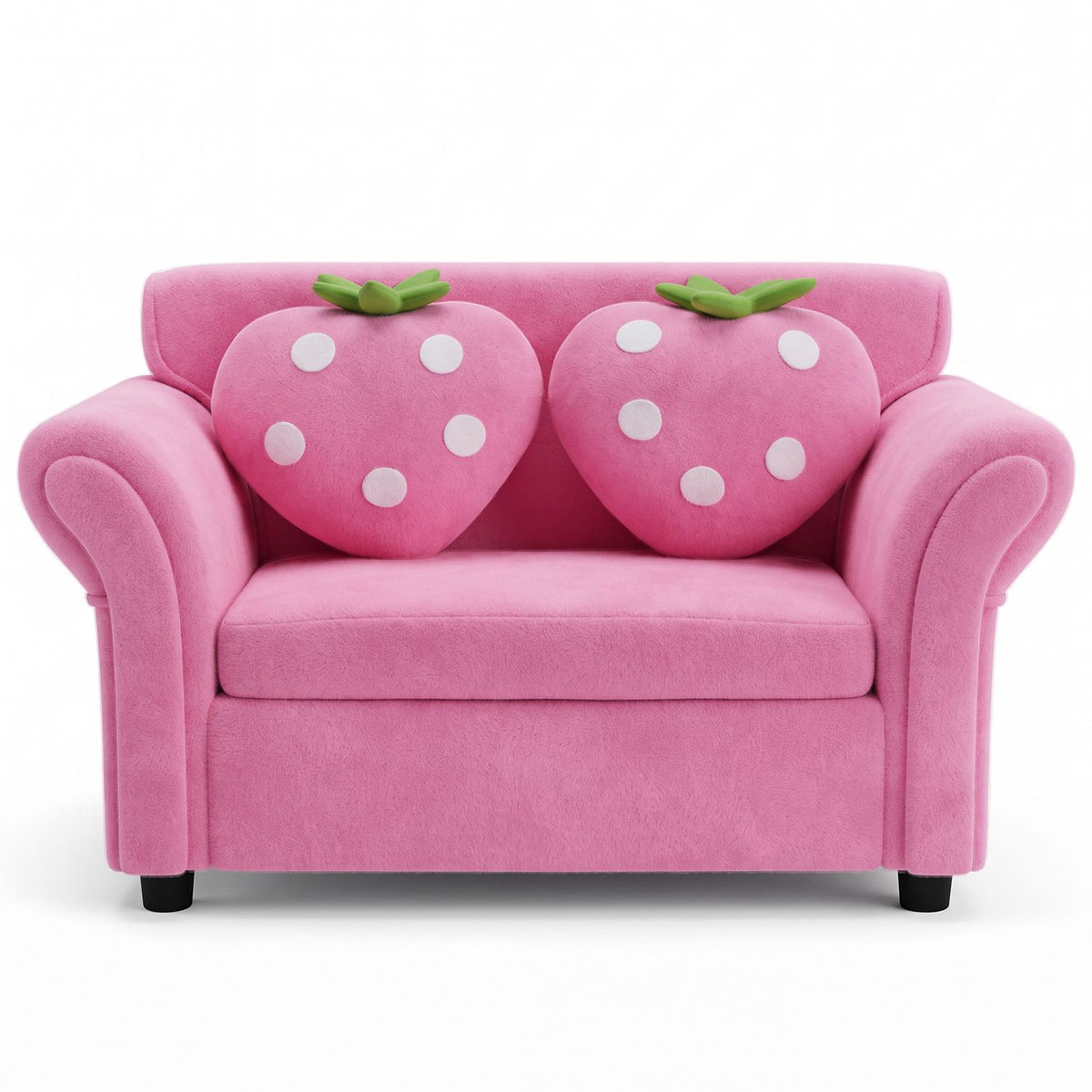 Kids Strawberry Armrest Chair Sofa with 2 Cute Strawberry Pillows-Pink