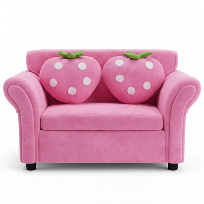 Kids Strawberry Armrest Chair Sofa with 2 Cute Strawberry Pillows-Pink