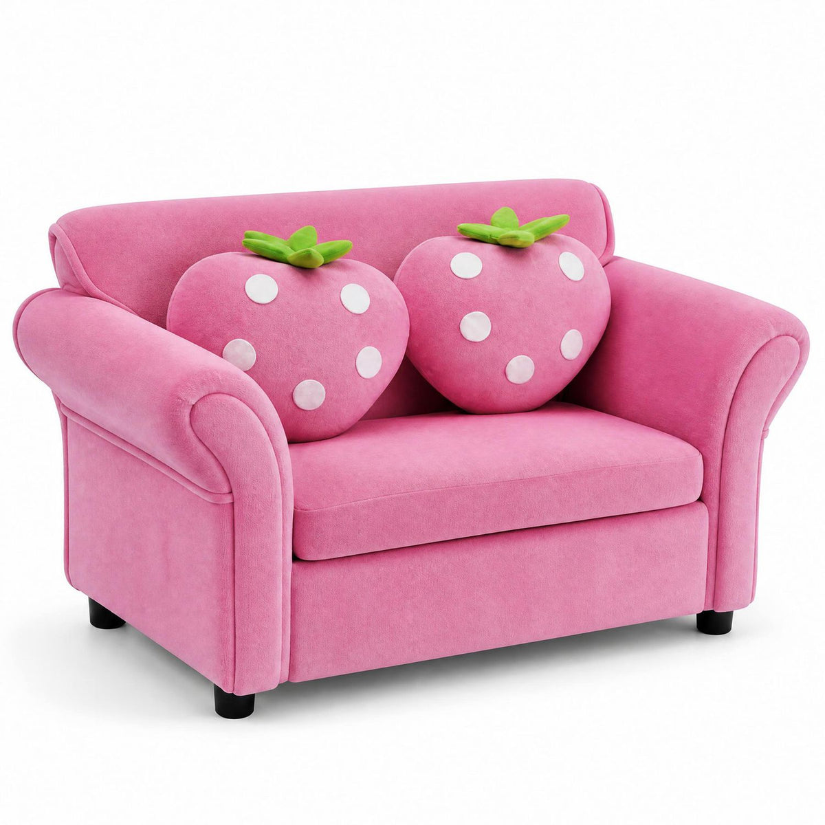 Kids Strawberry Armrest Chair Sofa with 2 Cute Strawberry Pillows-Pink
