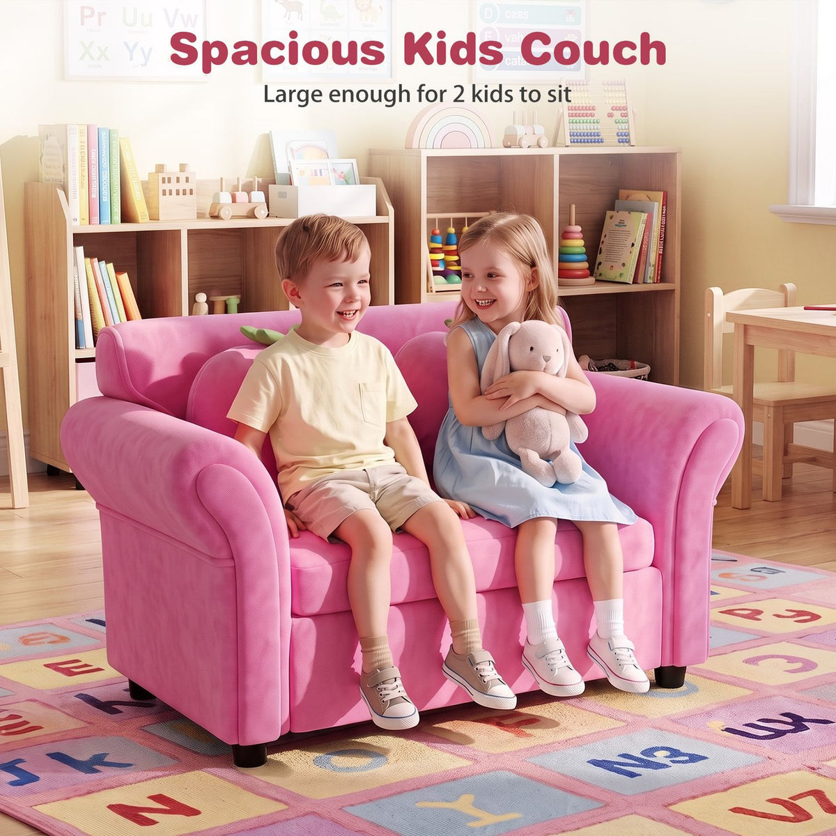 Kids Strawberry Armrest Chair Sofa with 2 Cute Strawberry Pillows-Pink