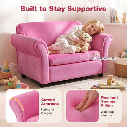 Kids Strawberry Armrest Chair Sofa with 2 Cute Strawberry Pillows-Pink