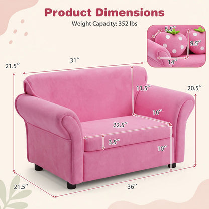 Kids Strawberry Armrest Chair Sofa with 2 Cute Strawberry Pillows-Pink