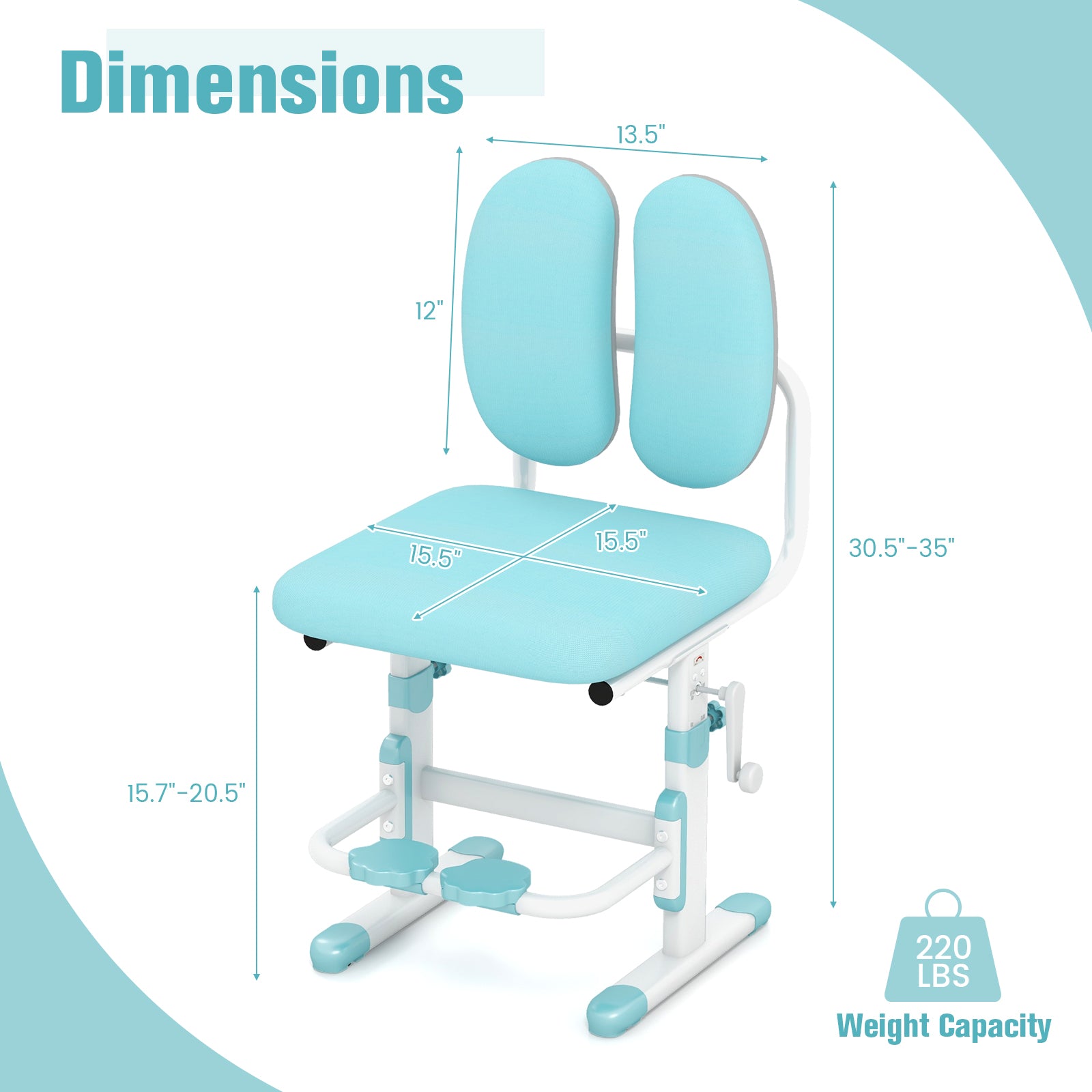 Ergonomic Height-adjustable Kids Study Chair with Double Back Support-Blue