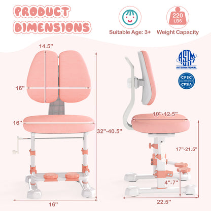 Kids Study Chair with Adjustable Double Backrest and Footrest-Pink