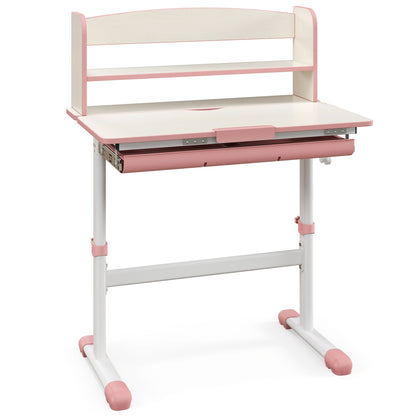 Height Adjustable Kids Study Desk with Tilt Desktop-Gray - Pink