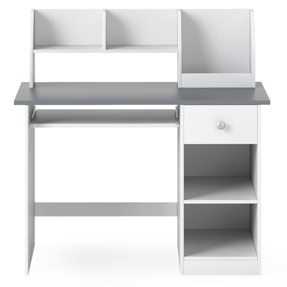 Kids Study Desk with Hutch, Drawer & Shelves