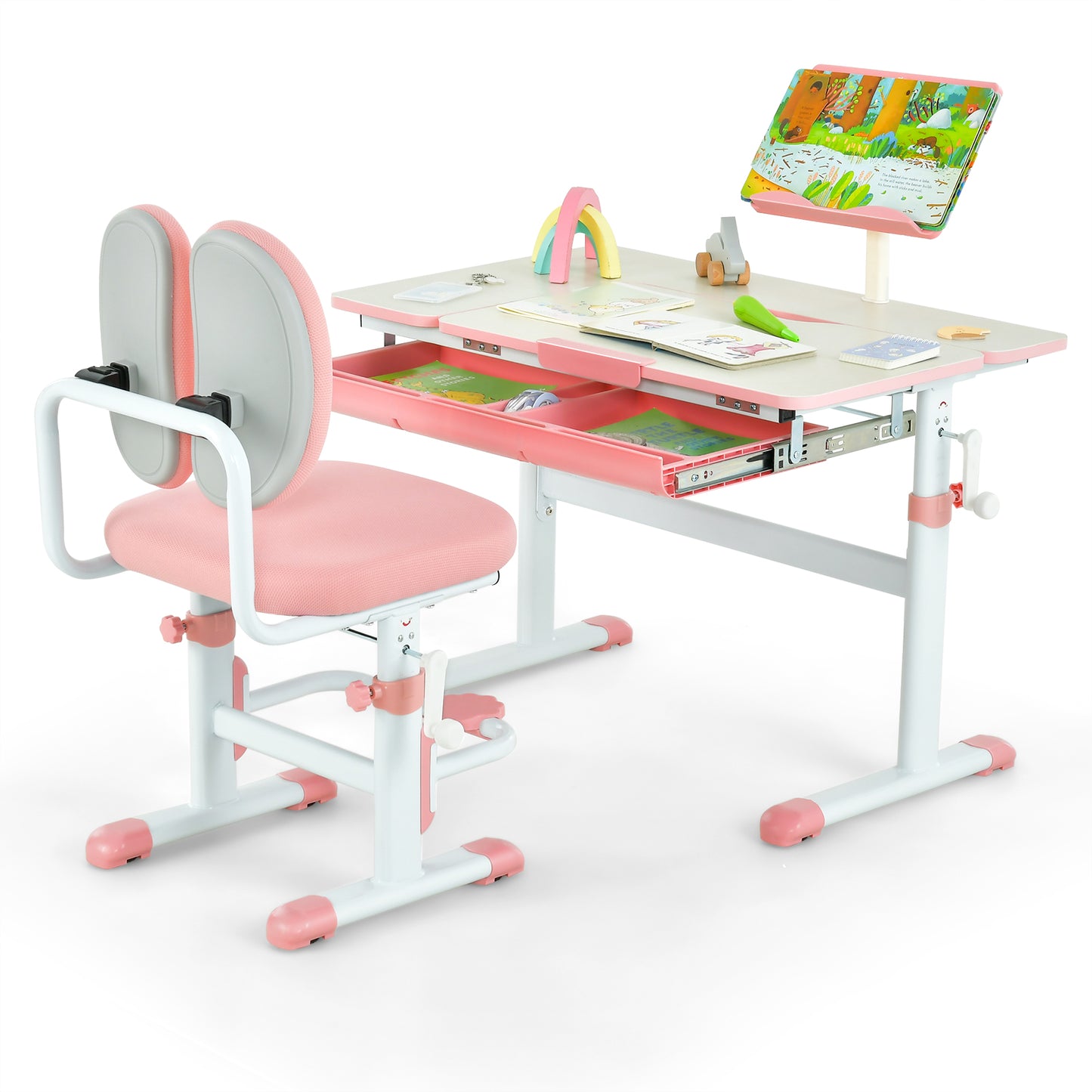 Height-Adjustable Kid's Study Desk and Chair Set-Blue - Pink