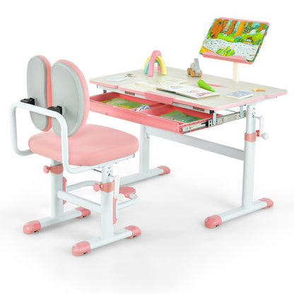 Height-Adjustable Kid's Study Desk and Chair Set-Blue - Pink