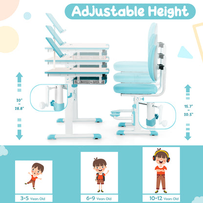 Height-Adjustable Kid's Study Desk and Chair Set