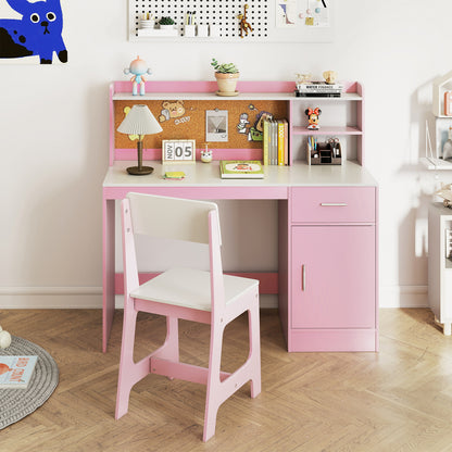 Kids Study Desk and Chair Set with Storage and Bulletin Board