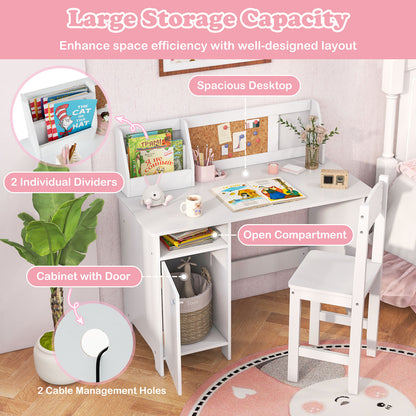 Kids Study Desk and Chair Set with Storage Cabinet