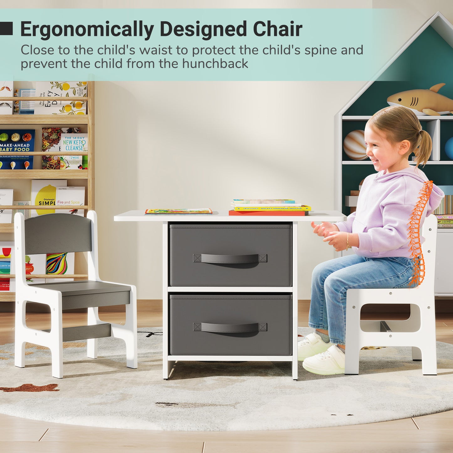 Kids Table and 2 Chairs Set Removable Storage Drawers