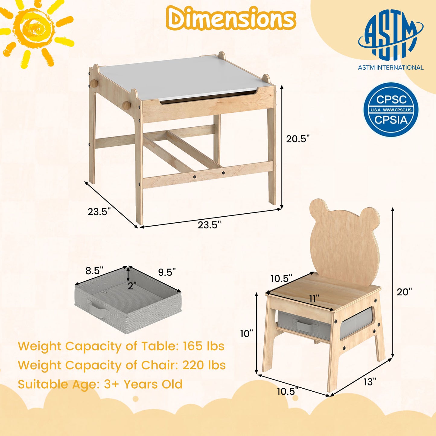 Kids Table and Chair Set with Reversible Whiteboard