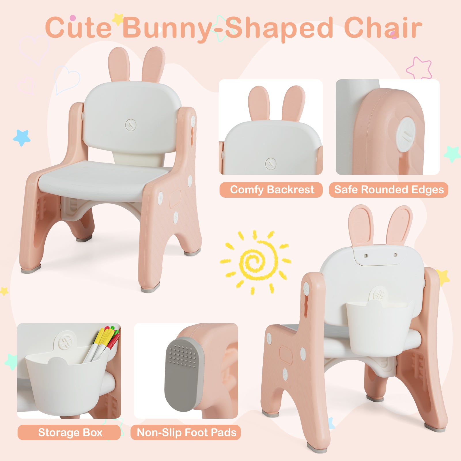 Kids Table and Chair Set with Flip-Top Bookshelf-Pink