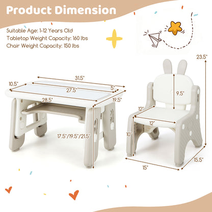 Kids Table and Chair Set with Flip-Top Bookshelf-Gray
