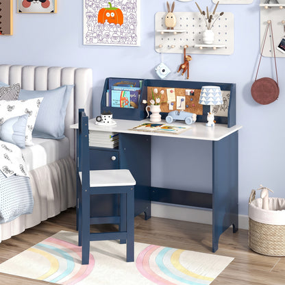 Kids Study Table and Chair Set with Bookshelf and Cabinet