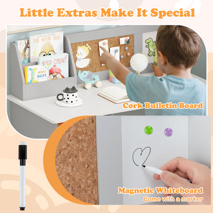 Kids Study Table and Chair Set with Bookshelf and Cabinet