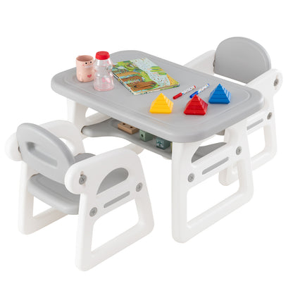Kids Table and Chair Set with Building Blocks-Pink & Purple - Gray
