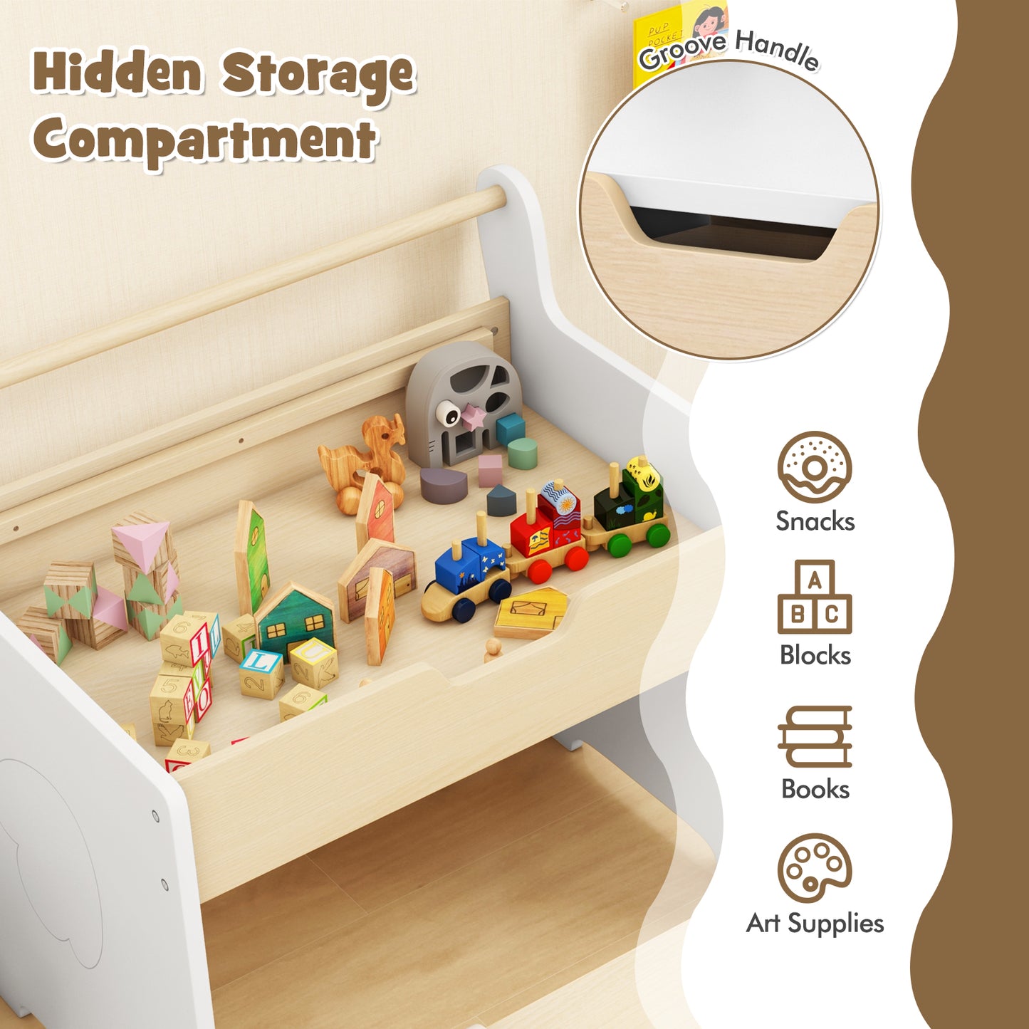 Kids Table and Chair Set with 2 in 1 Detachable Tabletop and Storage-White