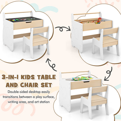 Kids Table and Chair Set with 2 in 1 Detachable Tabletop and Storage-White
