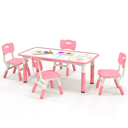 Kids Table and Chairs Set for 4 with Graffiti Desktop-Green - Pink