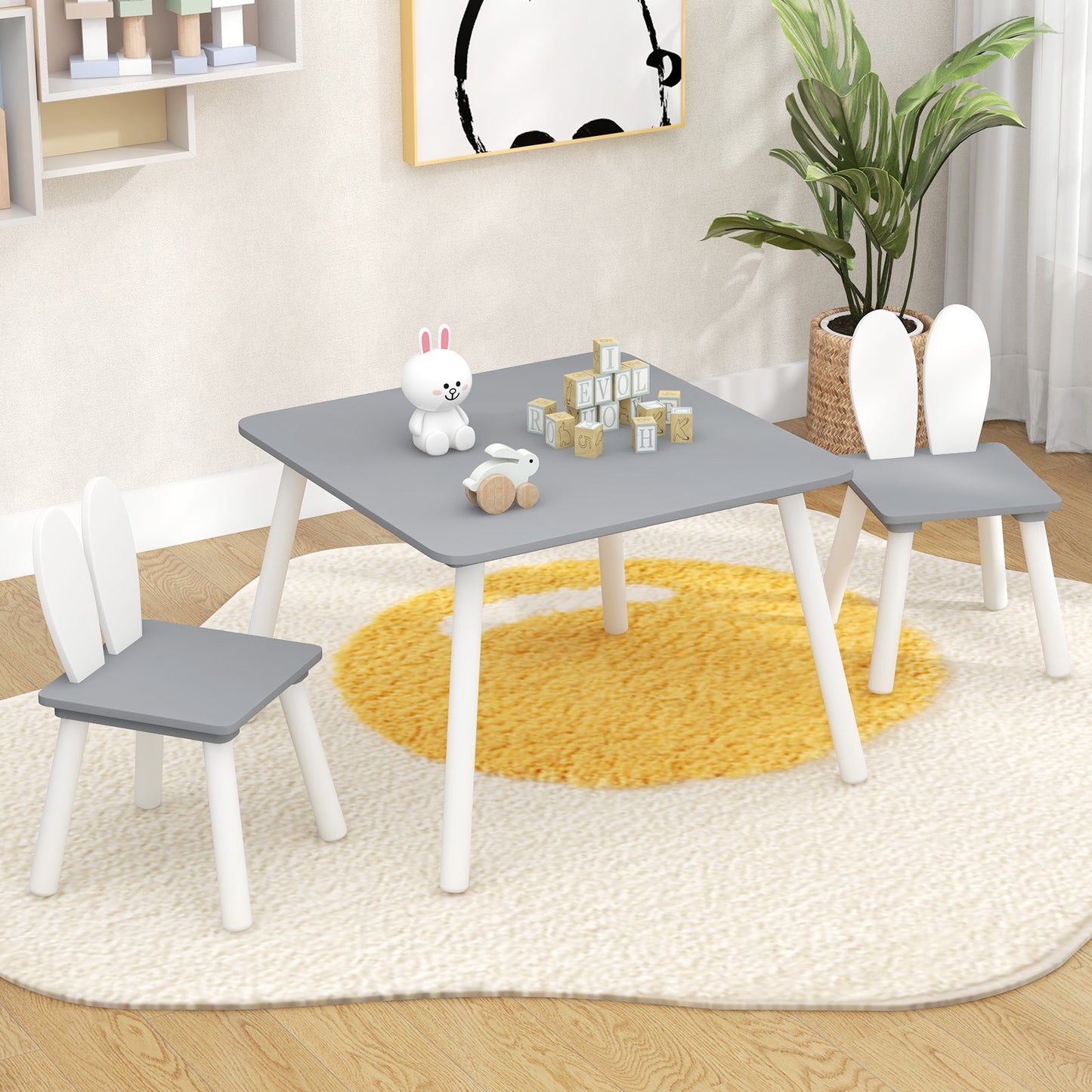 3 Pieces Kids Table and Chairs Set for Arts Crafts Snack Time