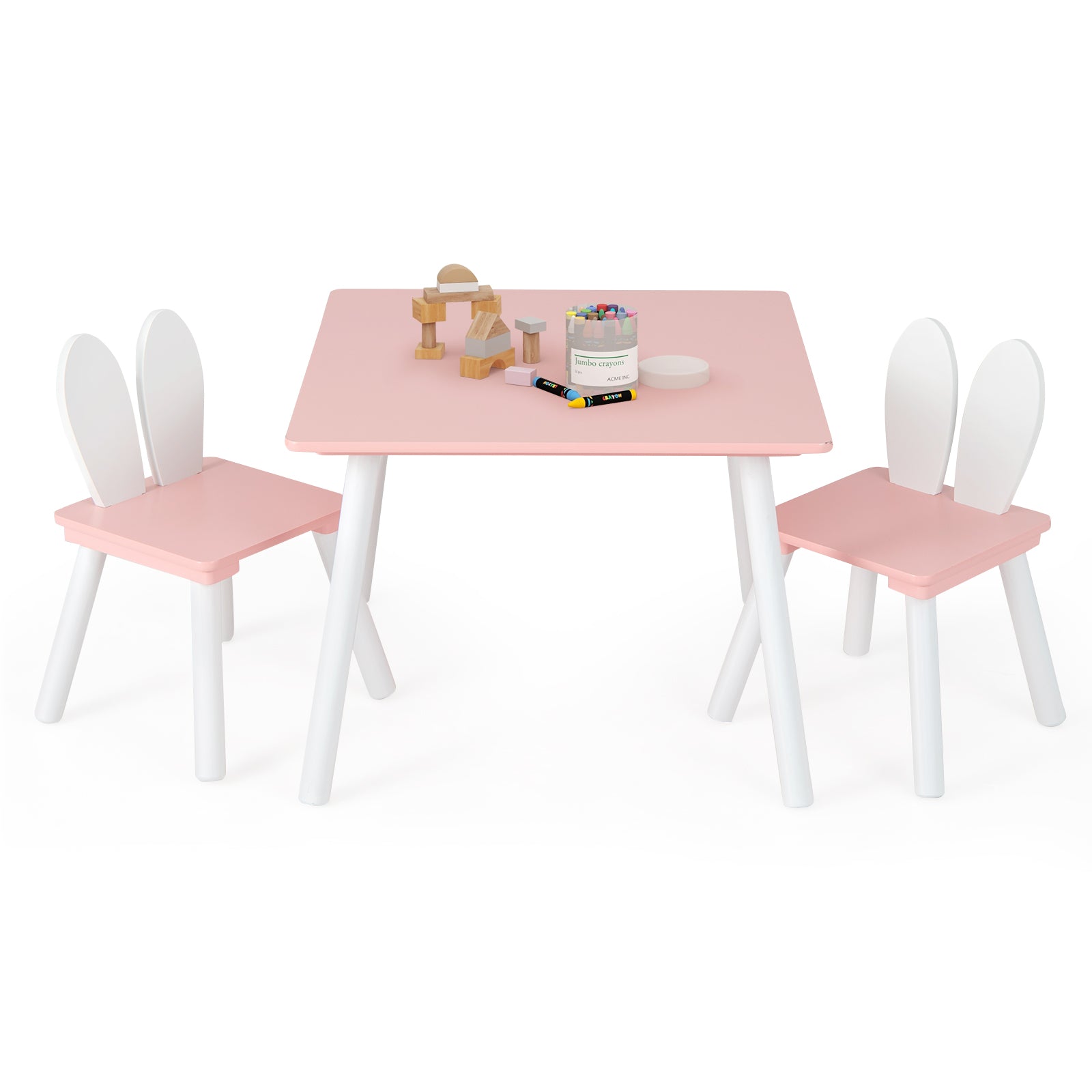 3 Pieces Kids Table and Chairs Set for Arts Crafts Snack Time-Pink - Pink