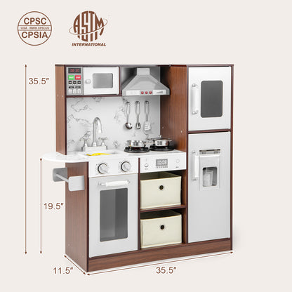 Kids Modern Toy Kitchen Playset with Attractive Lights and Sounds-Coffee
