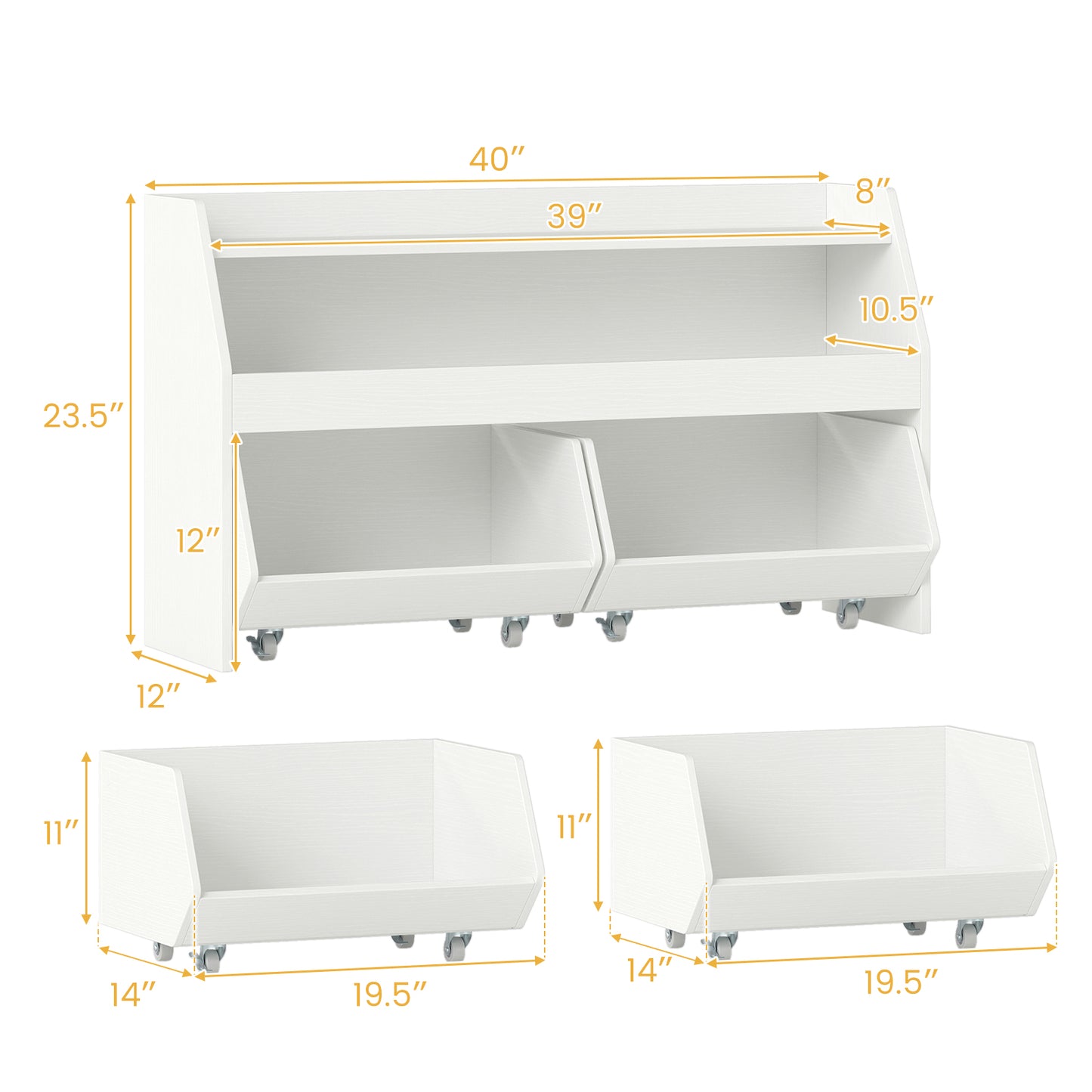 Kids Toy Storage Organizer Wooden Bookcase with 2 Movable Drawers-White