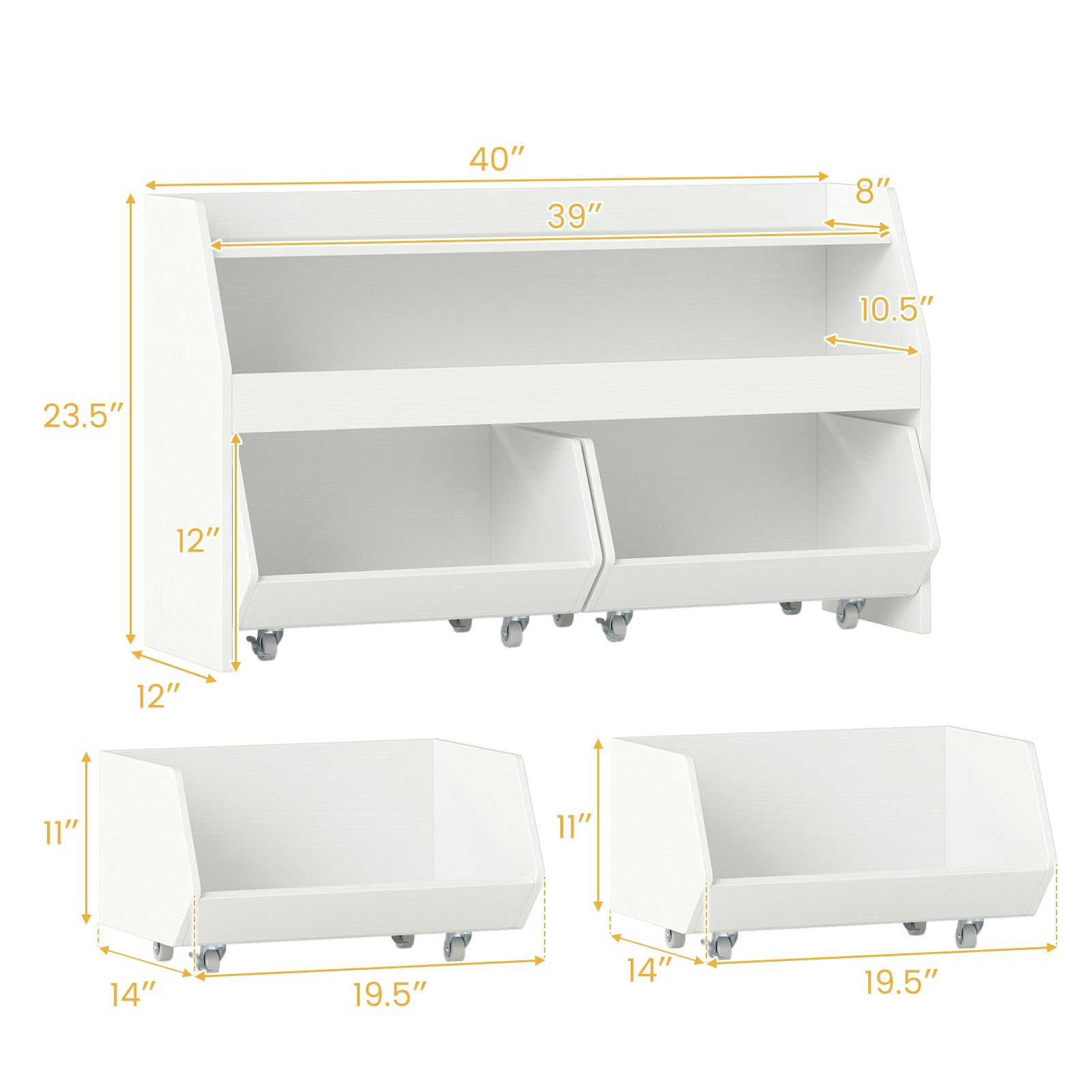 Kids Toy Storage Organizer Wooden Bookcase with 2 Movable Drawers-White