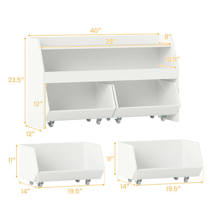 Kids Toy Storage Organizer Wooden Bookcase with 2 Movable Drawers-White