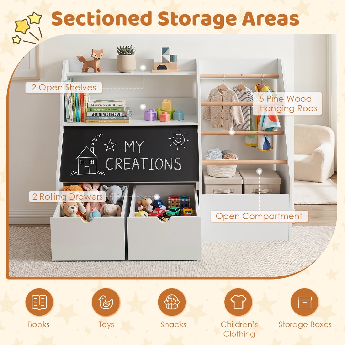 Kids Toy Storage Organizer with Flip-Up Blackboard