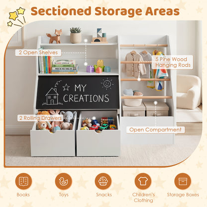 Kids Toy Storage Organizer with Flip-Up Blackboard