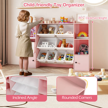 Kids Toy Storage and Bookshelf with Boxes and Open Shelves-Pink