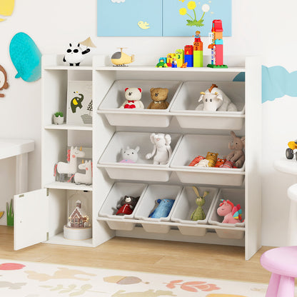 Kids Toy Storage and Bookshelf with Open Shelves and Single-door Cabinet-White
