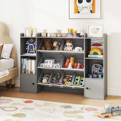 Kids Toy Storage and Bookshelf with Boxes and Open Shelves-Gray