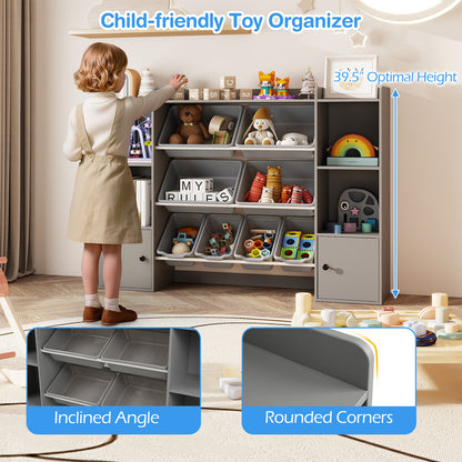 Kids Toy Storage and Bookshelf with Boxes and Open Shelves-Gray
