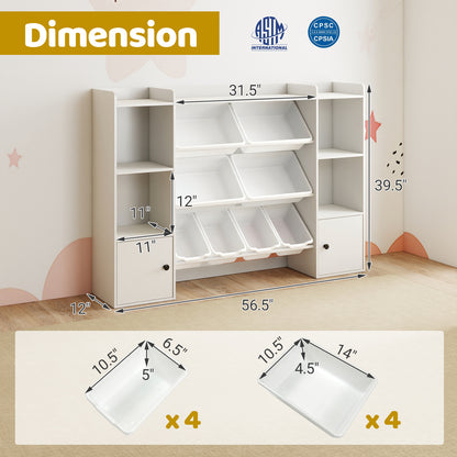 Kids Toy Storage and Bookshelf with Boxes and Open Shelves-White