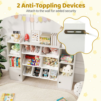 Kids Toy Storage and Bookshelf with Boxes and Open Shelves-White