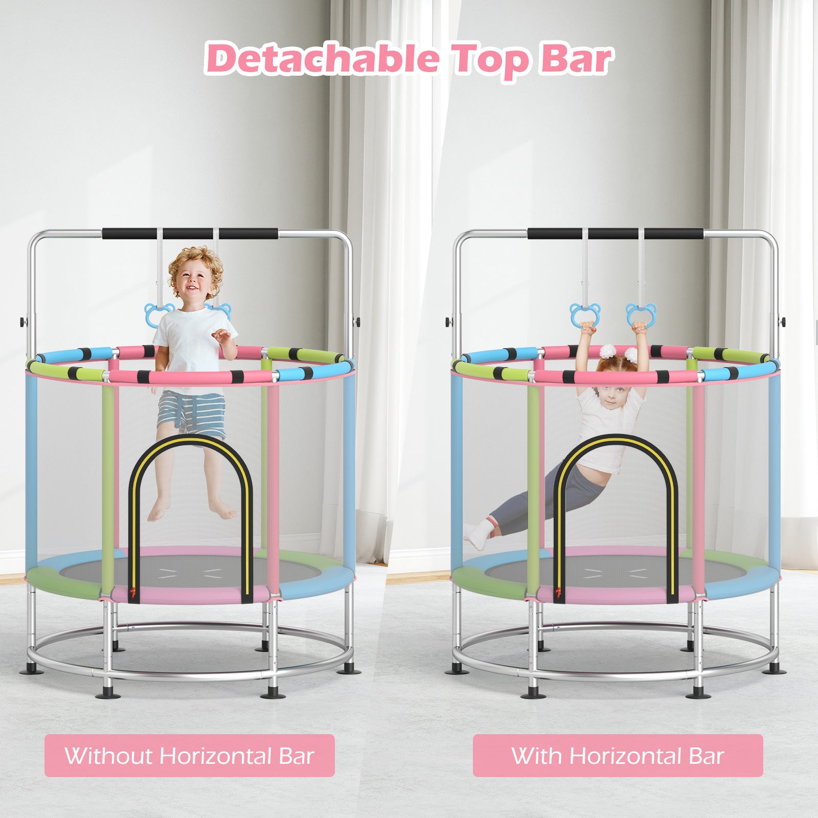 55" Kids Trampoline Gift for for 3-6 Years Old Boys and Girls-Pink