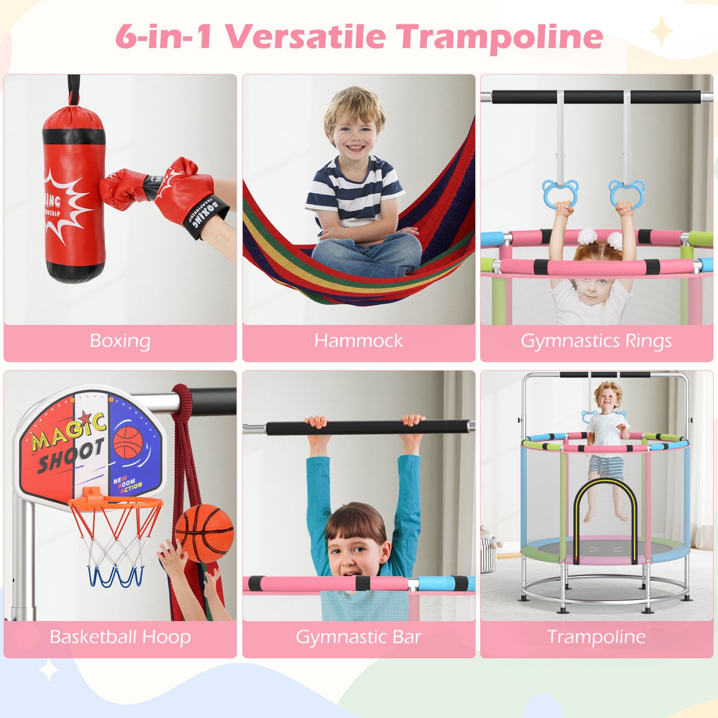 55" Kids Trampoline Gift for for 3-6 Years Old Boys and Girls-Pink