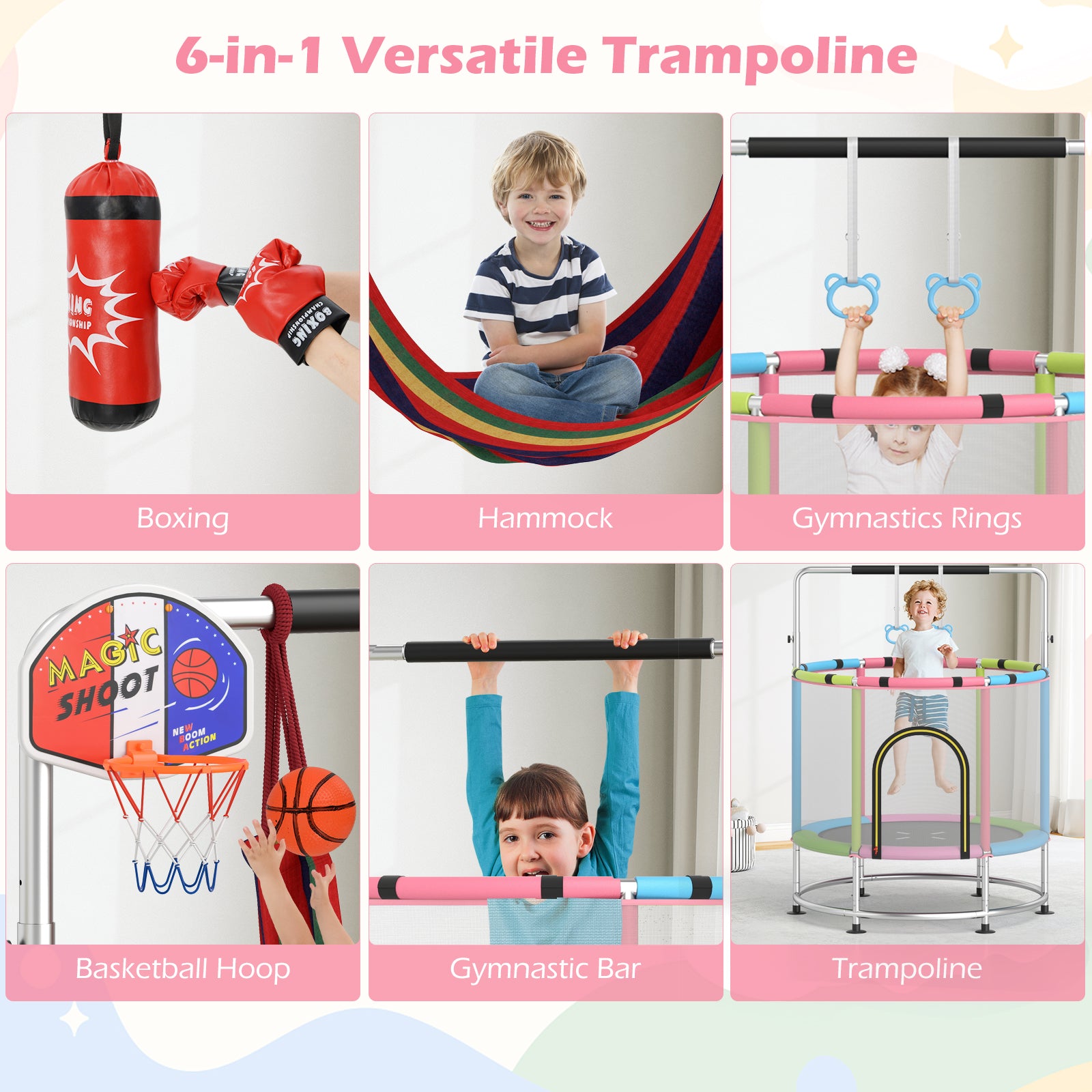 55" Kids Trampoline Gift for for 3-6 Years Old Boys and Girls-Pink