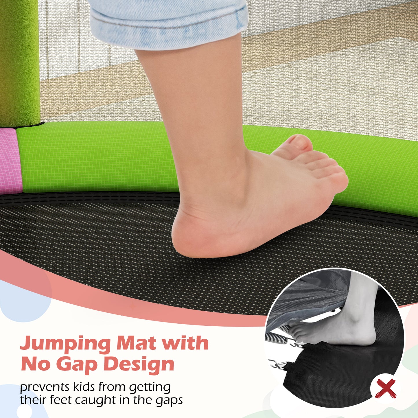 55" Kids Trampoline Gift for for 3-6 Years Old Boys and Girls-Pink