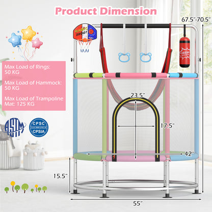 55" Kids Trampoline Gift for for 3-6 Years Old Boys and Girls-Pink