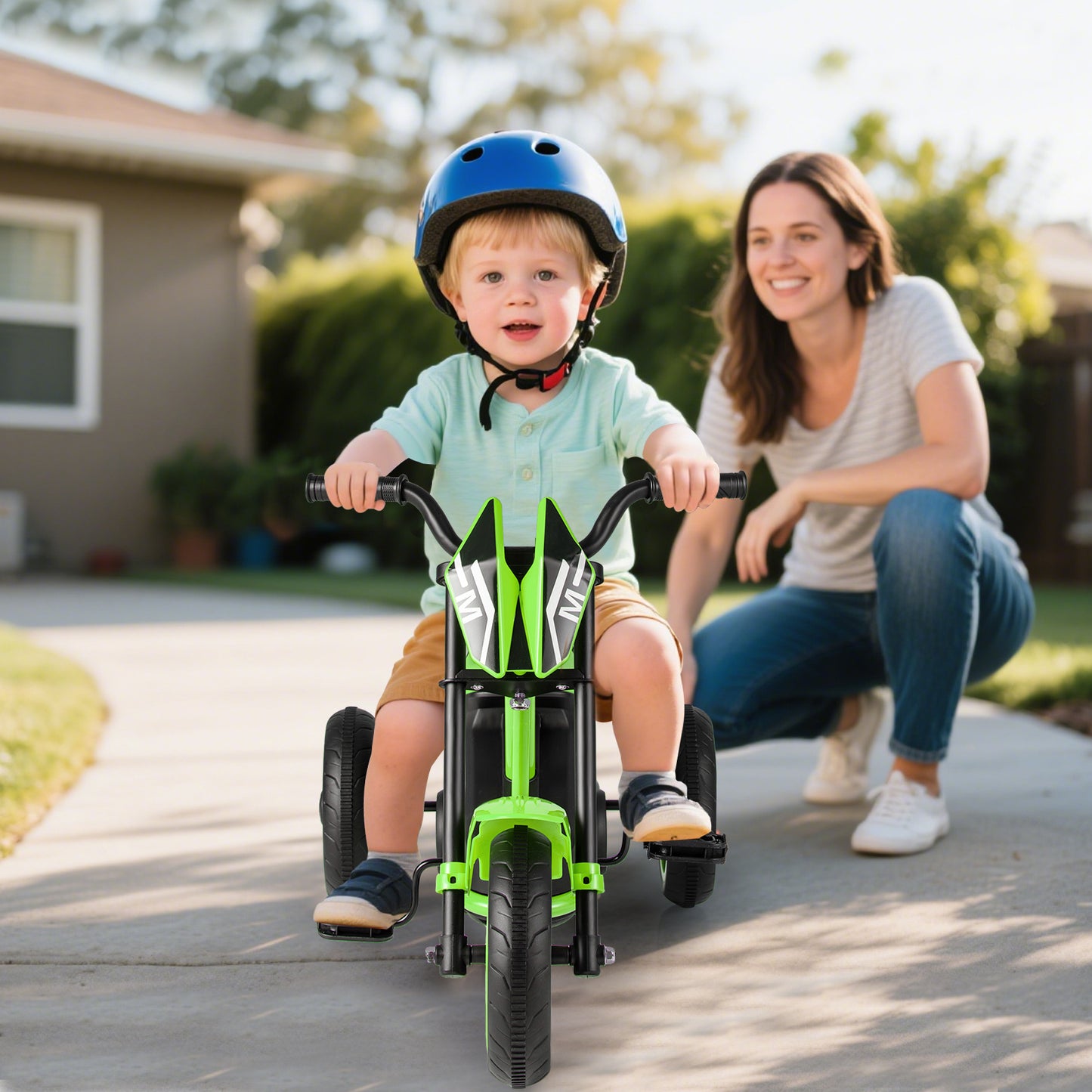 Kids Tricycle 3-Wheel Toddler Bike with Foot Pedals Forward Backward-Green