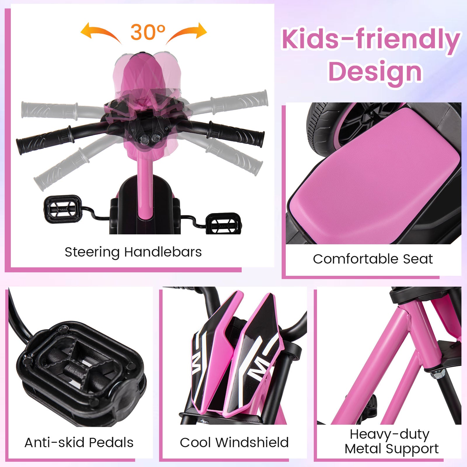 Kids Tricycle 3-Wheel Toddler Bike with Foot Pedals Forward Backward-Pink